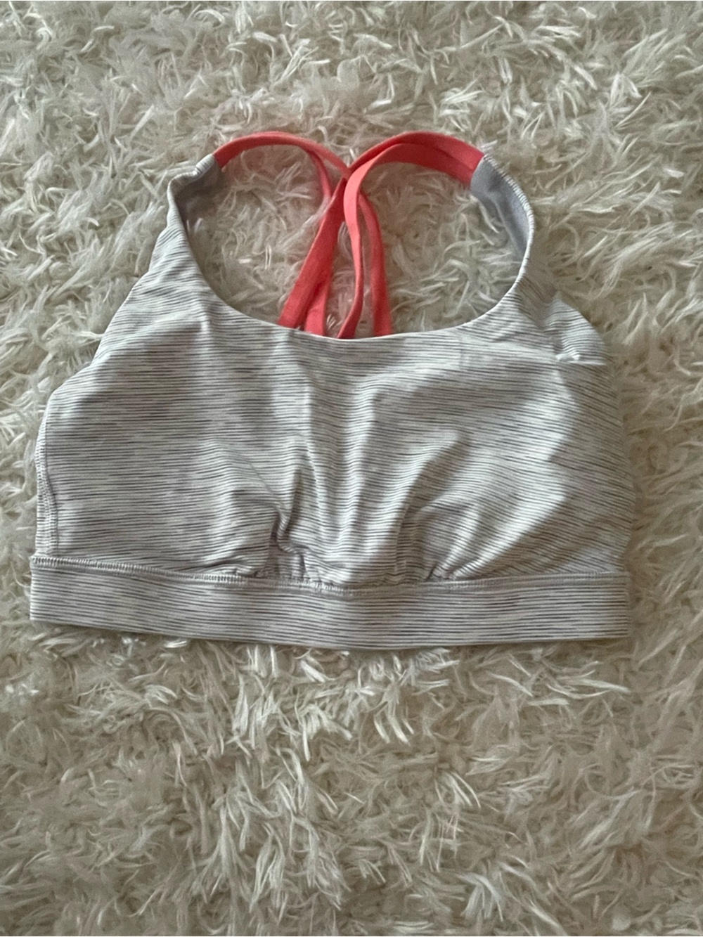 lululemon athletica Gray Striped Sports Bra with Coral Straps